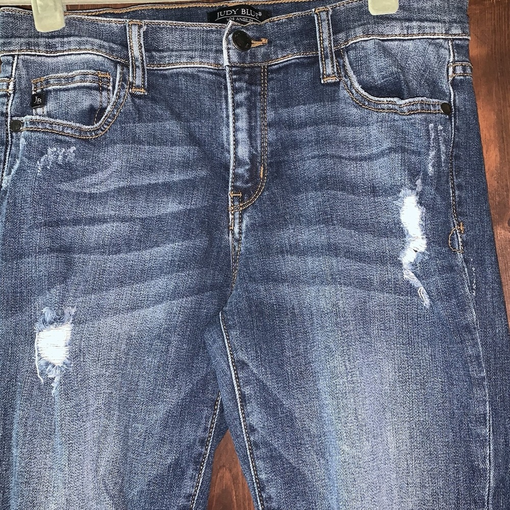 Judy Blue Womens Skinny Fit JB8262DK Distressed Whiskered Jeans Size 5/27 VGUC - Picture 3 of 10